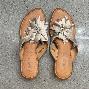 Born Tan Sandals with Silver Floral Accents